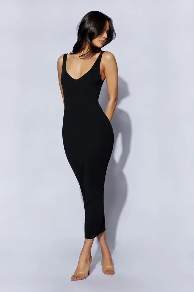 Meshki Midi Dresses Jodie V Neck Midi Dress 8211 Black Black 8211 Women