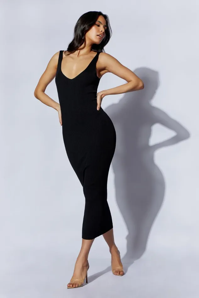 Meshki Midi Dresses Jodie V Neck Midi Dress 8211 Black Black 8211 Women