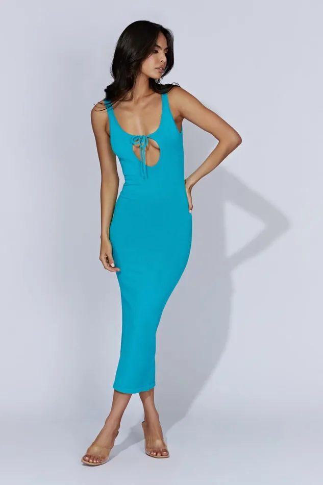 Meshki Midi Dresses Nola Cut Out Knit Midi Dress 8211 Aquamarine Aquamarine 8211 Women Meshki Midi Dresses Nola Cut Out Knit Midi Dress 8211 Aquamarine Aquamarine 8211 Women