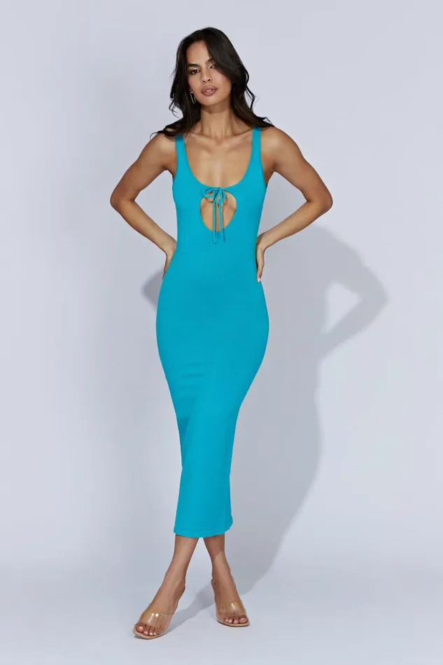 Meshki Midi Dresses Nola Cut Out Knit Midi Dress 8211 Aquamarine Aquamarine 8211 Women Meshki Midi Dresses Nola Cut Out Knit Midi Dress 8211 Aquamarine Aquamarine 8211 Women