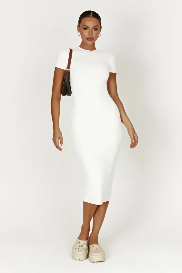 Meshki Midi Dresses Penny Recycled Nylon Short Sleeve Midi Dress 8211 White White 8211 Women