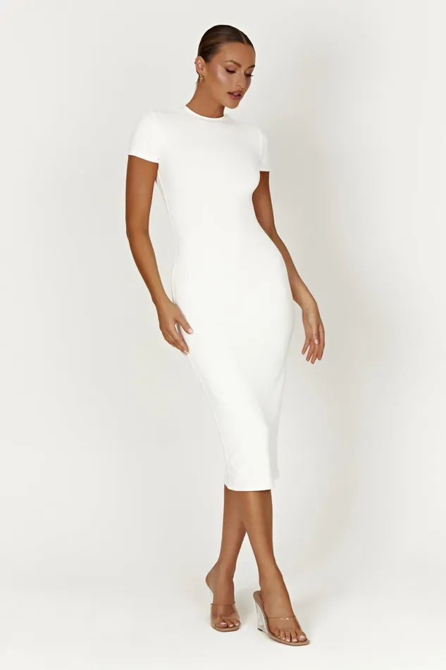 Meshki Midi Dresses Penny Recycled Nylon Short Sleeve Midi Dress 8211 White White 8211 Women