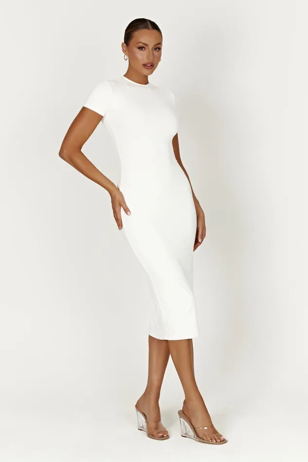 Meshki Midi Dresses Penny Recycled Nylon Short Sleeve Midi Dress 8211 White White 8211 Women
