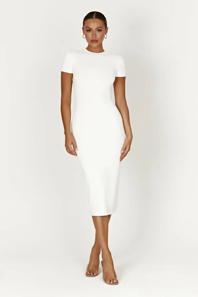 Meshki Midi Dresses Penny Recycled Nylon Short Sleeve Midi Dress 8211 White White 8211 Women