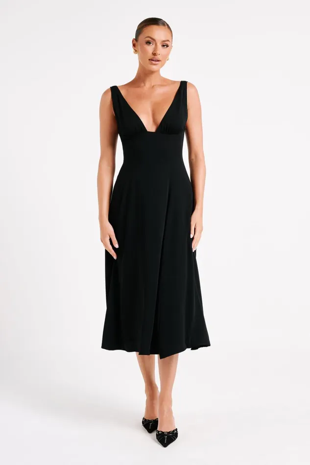 Meshki Midi Dresses Soledad Gathered Midi Dress 8211 Black Black 8211 Women