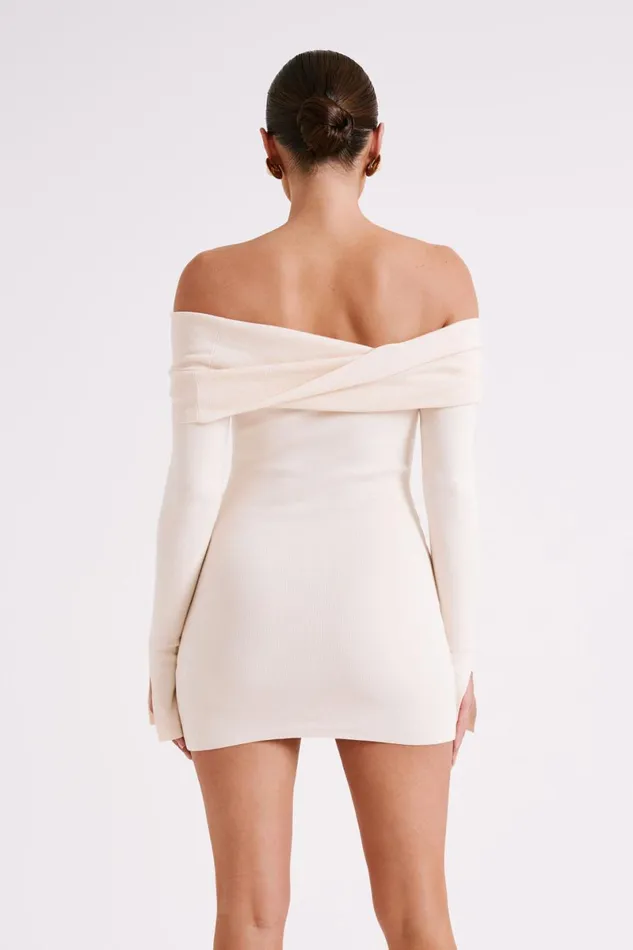 Meshki Mini Dresses Clover Off Shoulder Knit Mini Dress 8211 Cream Cream 8211 Women