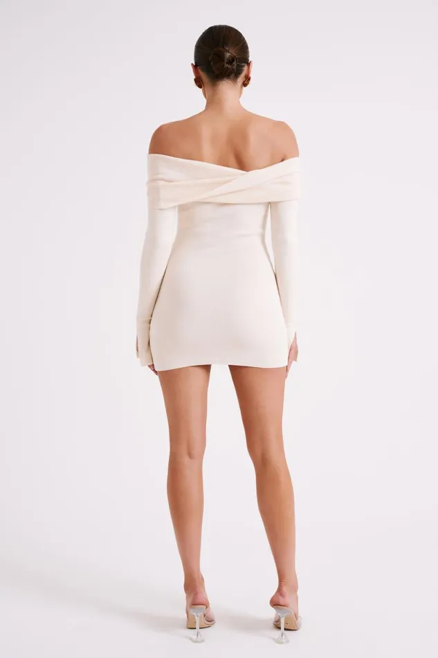 Meshki Mini Dresses Clover Off Shoulder Knit Mini Dress 8211 Cream Cream 8211 Women
