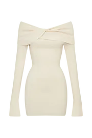 Meshki Mini Dresses Clover Off Shoulder Knit Mini Dress 8211 Cream Cream 8211 Women