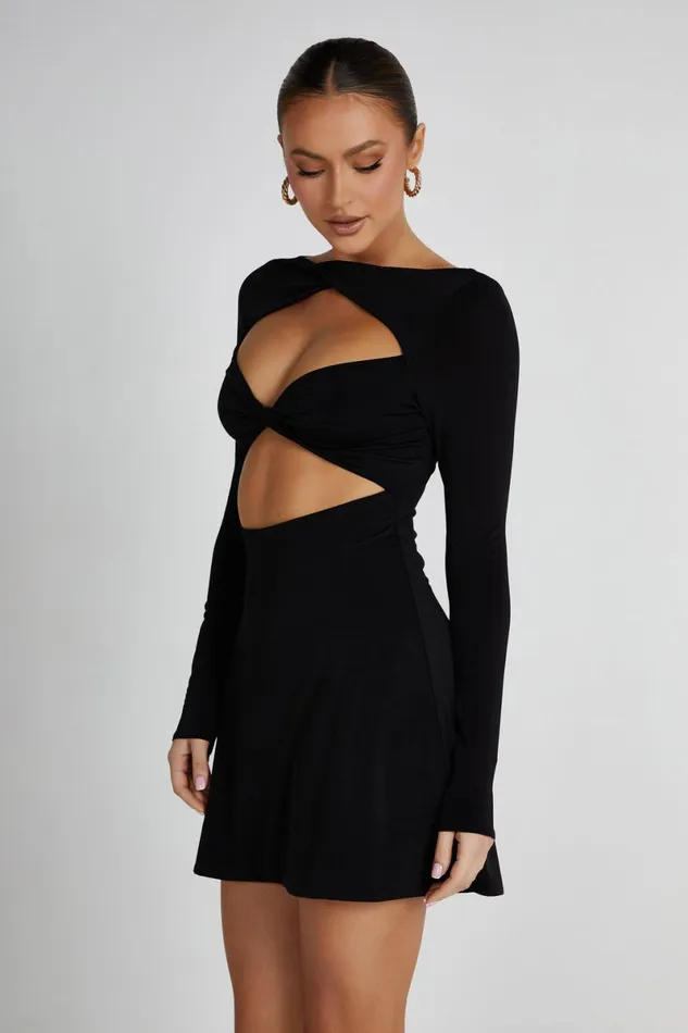 Meshki Mini Dresses Eleanor Twist Front Mini Dress 8211 Black Black 8211 Women