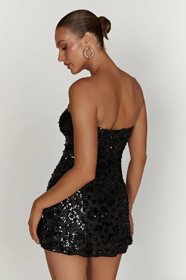 Meshki Mini Dresses Everleigh Strapless Sequin Mini Dress 8211 Black Black 8211 Women