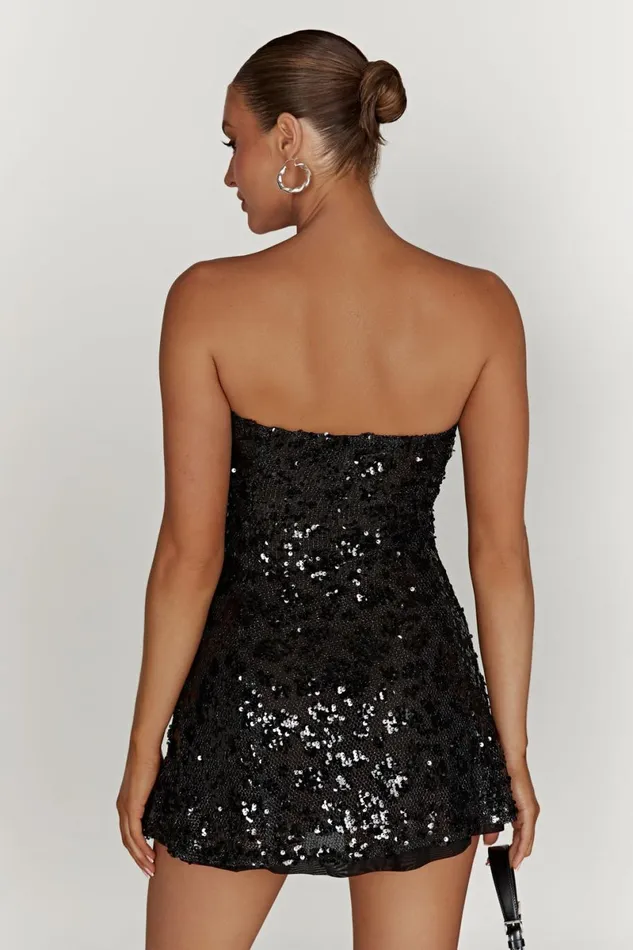 Meshki Mini Dresses Everleigh Strapless Sequin Mini Dress 8211 Black Black 8211 Women