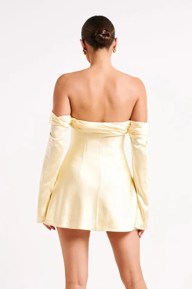 Meshki Mini Dresses Giselle Off Shoulder Satin Mini Dress 8211 Butter Butter 8211 Women