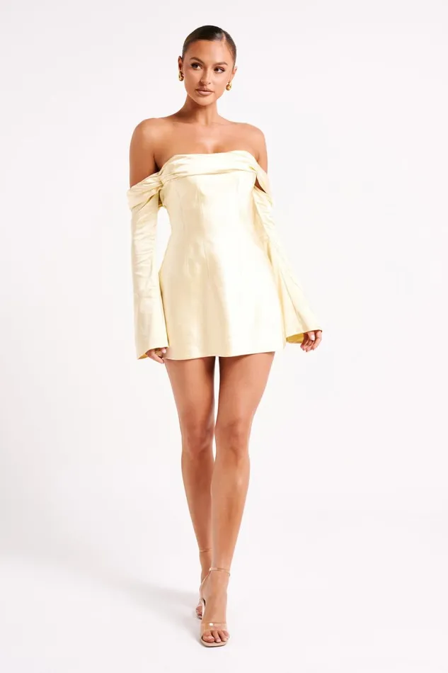 Meshki Mini Dresses Giselle Off Shoulder Satin Mini Dress 8211 Butter Butter 8211 Women