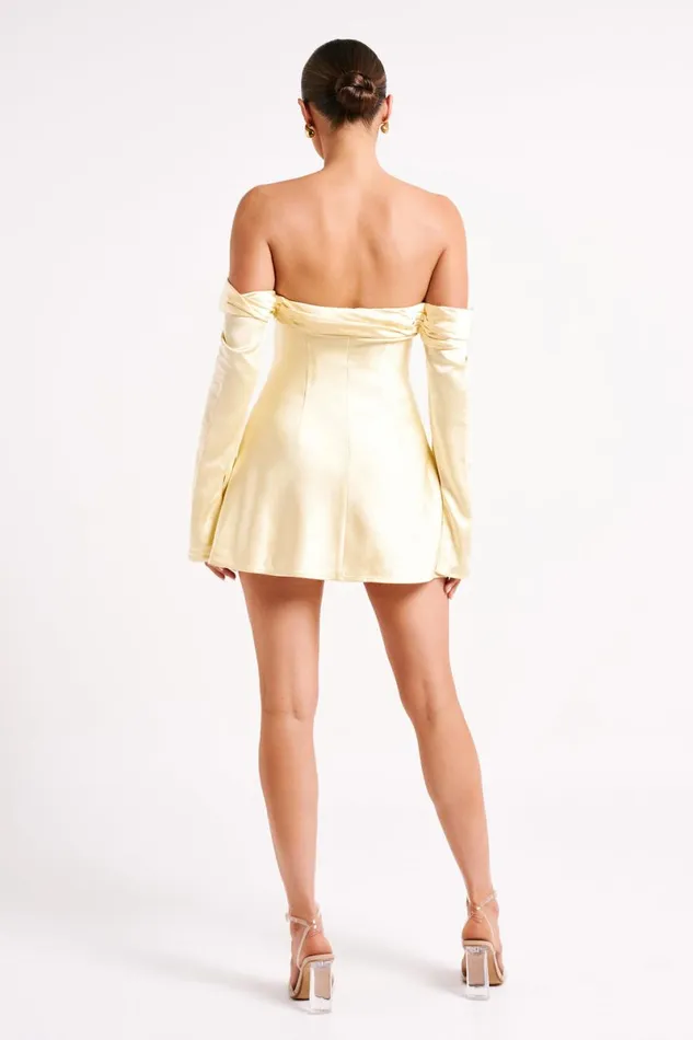 Meshki Mini Dresses Giselle Off Shoulder Satin Mini Dress 8211 Butter Butter 8211 Women