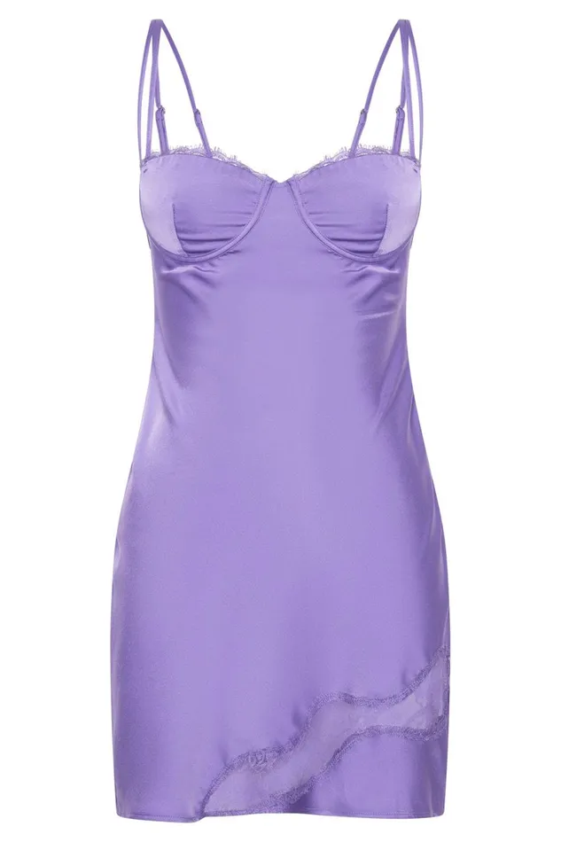 Meshki Mini Dresses Joslyn Satin Lace Slip Mini Dress 8211 Purple Purple 8211 Women