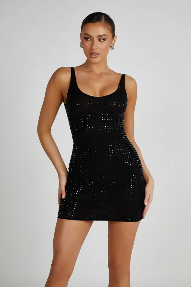 Meshki Mini Dresses Presley Square Diamante Mini Dress 8211 Black Black 8211 Women