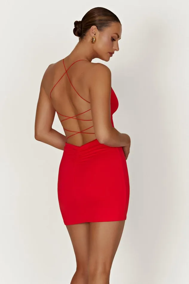 Meshki Mini Dresses Sabine Recycled Nylon Mini Backless Dress 8211 Red Red 8211 Women