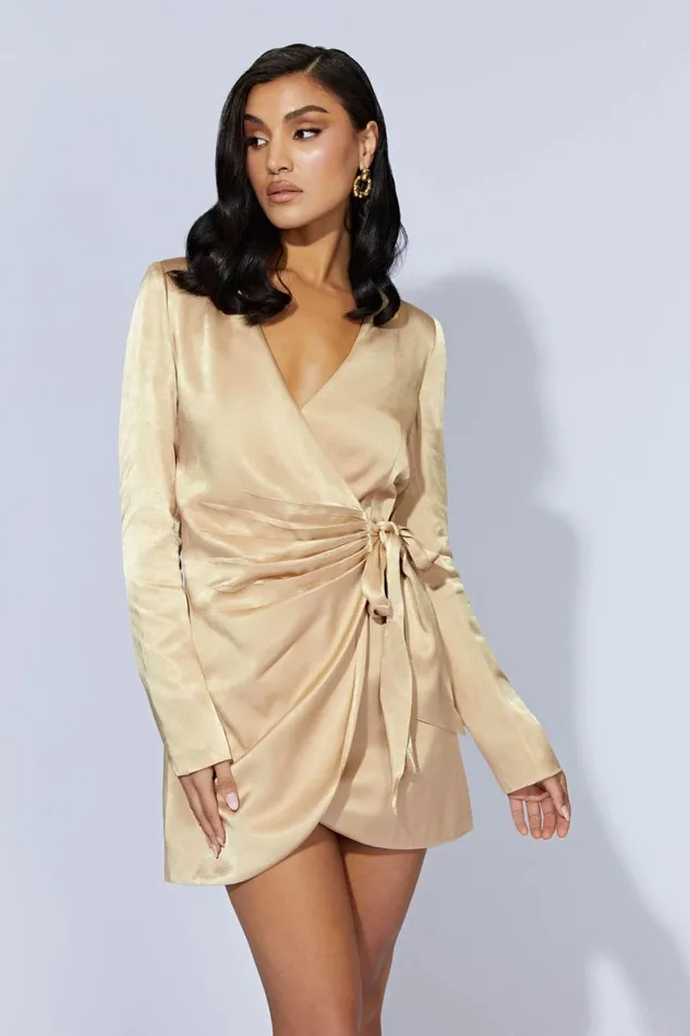 Meshki Mini Dresses Saira Tie Up Mini Dress 8211 Wheat Wheat 8211 Women