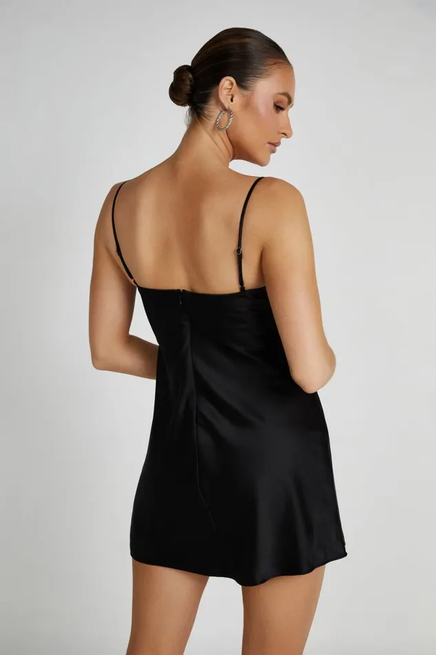 Meshki Mini Dresses Zahli Top Stitch Satin Mini Dress 8211 Black Black 8211 Women