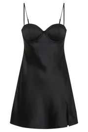 Meshki Mini Dresses Zahli Top Stitch Satin Mini Dress 8211 Black Black 8211 Women