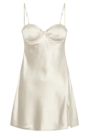 Meshki Mini Dresses Zahli Top Stitch Satin Mini Dress 8211 Ivory Ivory 8211 Women