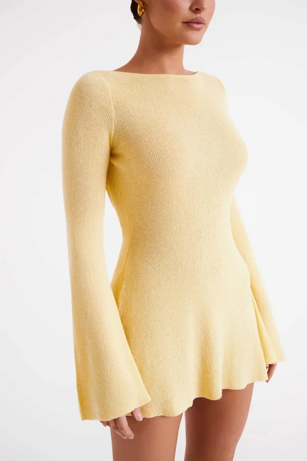 Meshki Mini Dresses Zahra Long Sleeve Open Back Mini Knit Dress 8211 Lemon Lemon 8211 Women