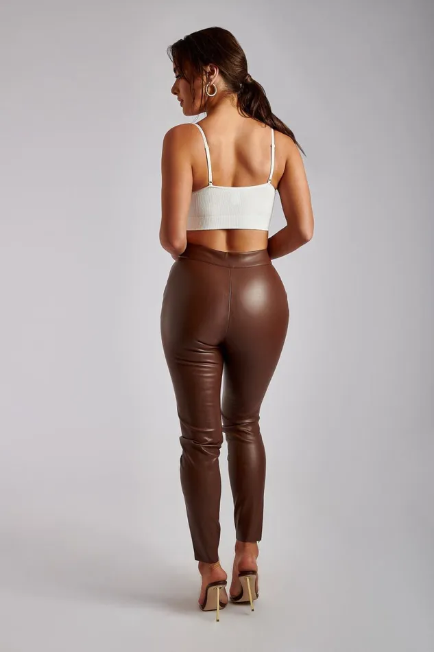 Meshki Pants Shayla Skinny Faux Leather Split Pant 8211 Chocolate Chocolate 8211 Women Meshki Pants Shayla Skinny Faux Leather Split Pant 8211 Chocolate Chocolate 8211 Women