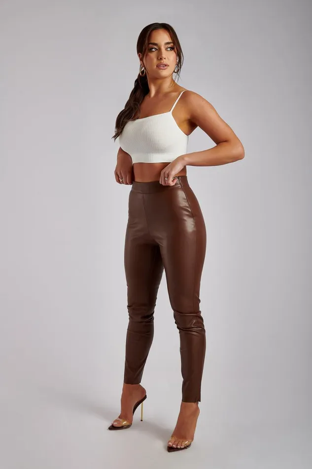 Meshki Pants Shayla Skinny Faux Leather Split Pant 8211 Chocolate Chocolate 8211 Women Meshki Pants Shayla Skinny Faux Leather Split Pant 8211 Chocolate Chocolate 8211 Women