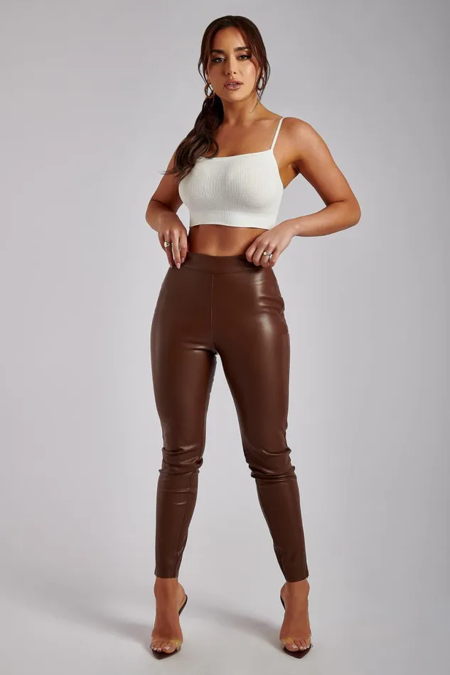 Meshki Pants Shayla Skinny Faux Leather Split Pant 8211 Chocolate Chocolate 8211 Women Meshki Pants Shayla Skinny Faux Leather Split Pant 8211 Chocolate Chocolate 8211 Women