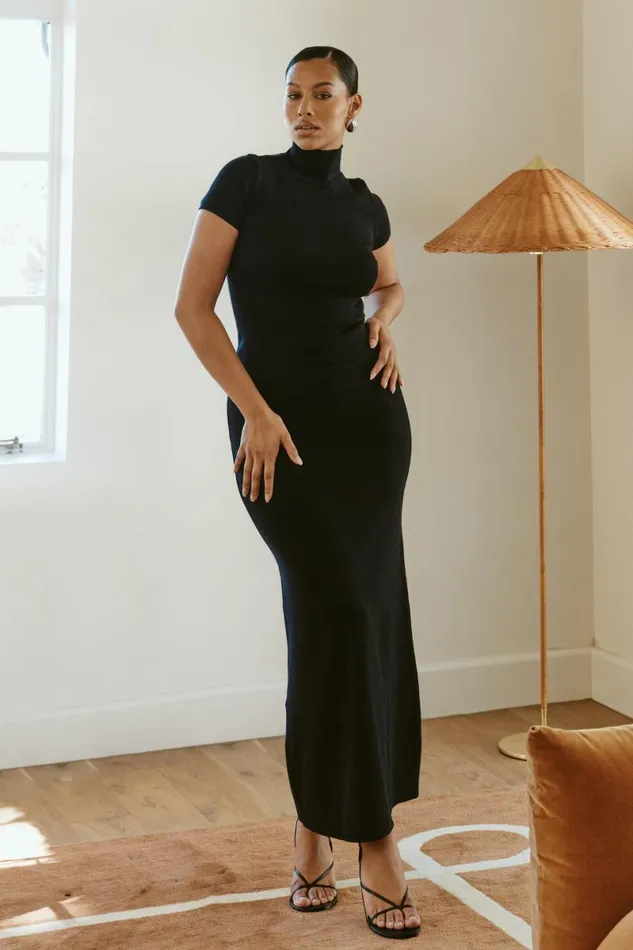 Meshki Skirts Avani Mid Rise Knit Maxi Skirt 8211 Black Black 8211 Women