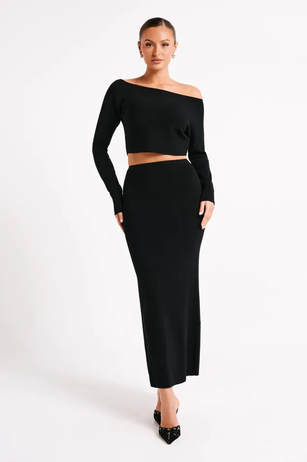 Meshki Skirts Avani Mid Rise Knit Maxi Skirt 8211 Black Black 8211 Women