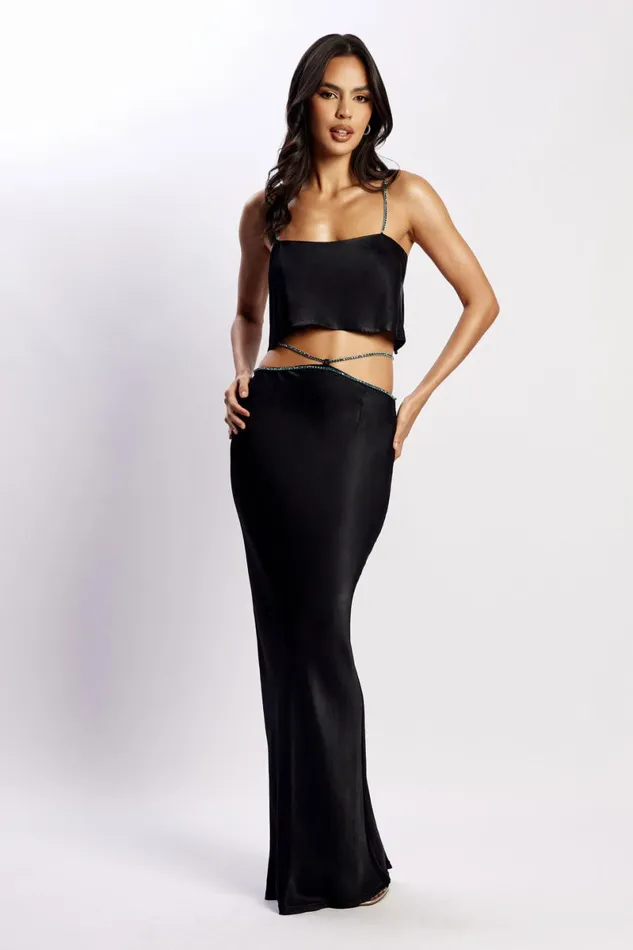 Meshki Skirts Dayana Diamante Maxi Skirt 8211 Black Black 8211 Women
