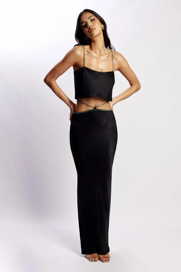 Meshki Skirts Dayana Diamante Maxi Skirt 8211 Black Black 8211 Women