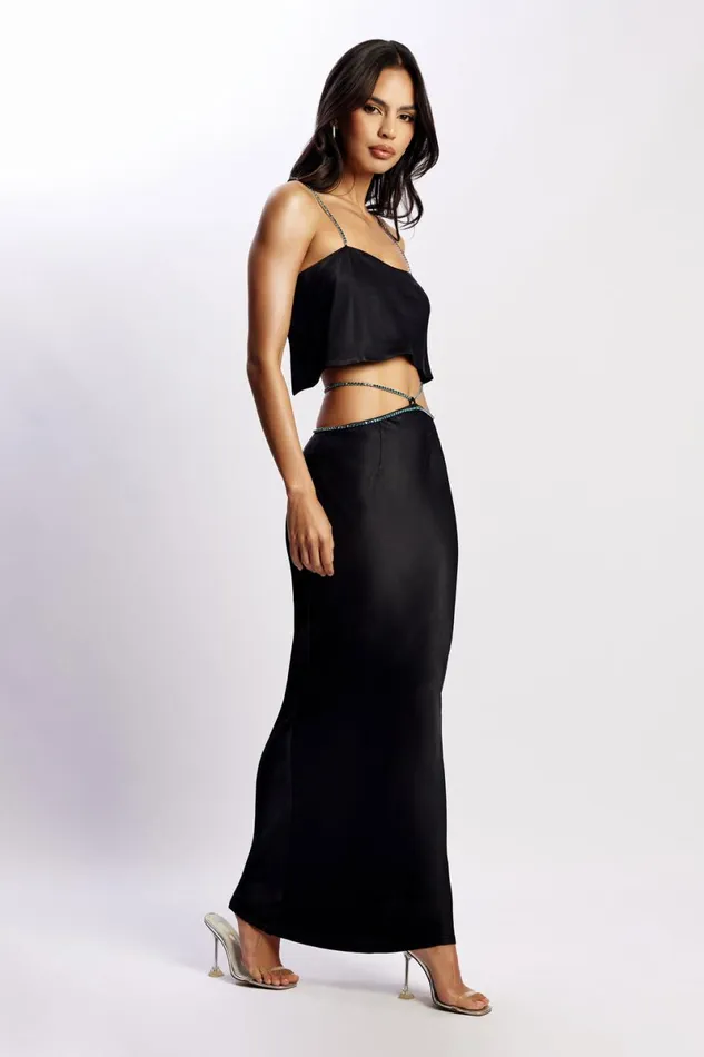 Meshki Skirts Dayana Diamante Maxi Skirt 8211 Black Black 8211 Women