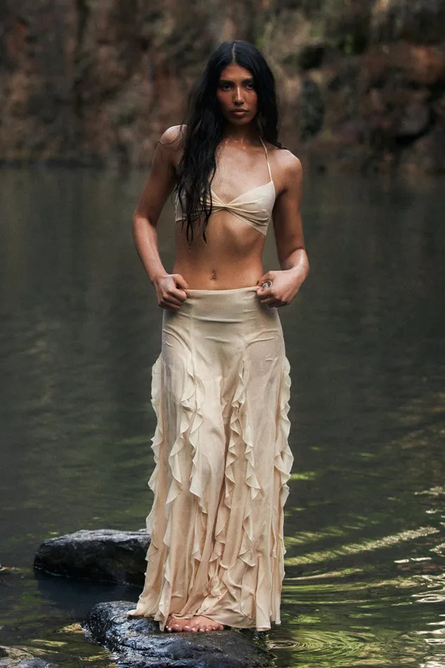 Meshki Skirts Ines Ruffle Maxi Skirt 8211 Sand Sand 8211 Women