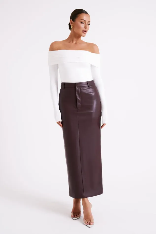 Meshki Skirts Lottie Faux Leather Maxi Skirt 8211 Dark Chocolate Darkchocolate 8211 Women