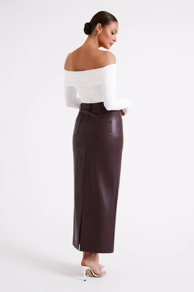 Meshki Skirts Lottie Faux Leather Maxi Skirt 8211 Dark Chocolate Darkchocolate 8211 Women