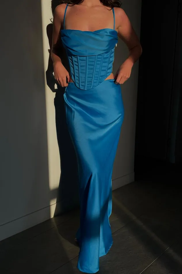 Meshki Skirts Missy Maxi Satin Skirt 8211 Azure Blue Azureblue 8211 Women