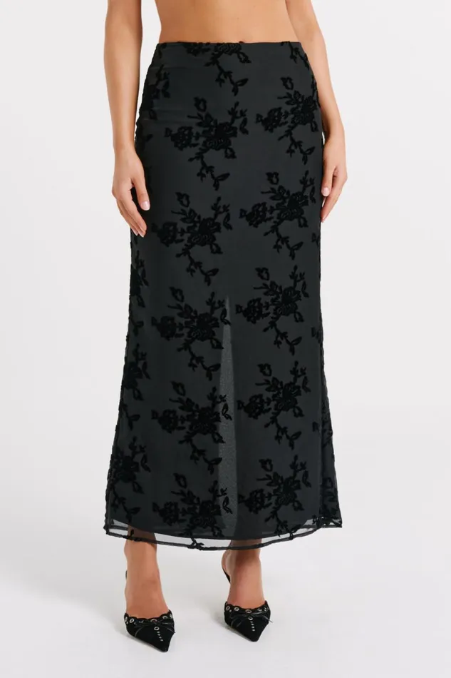 Meshki Skirts Mona Burnout Velvet Maxi Skirt 8211 Black Black 8211 Women