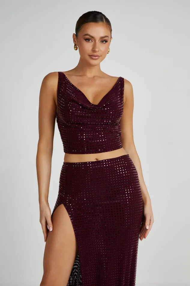 Meshki Sleeveless Tops Ellery Square Diamante Cowl Top 8211 Berry Berry 8211 Women