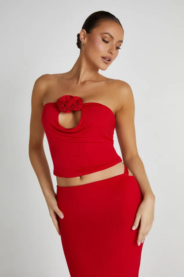 Meshki Sleeveless Tops Megan Strapless Rose Top 8211 Red Red 8211 Women