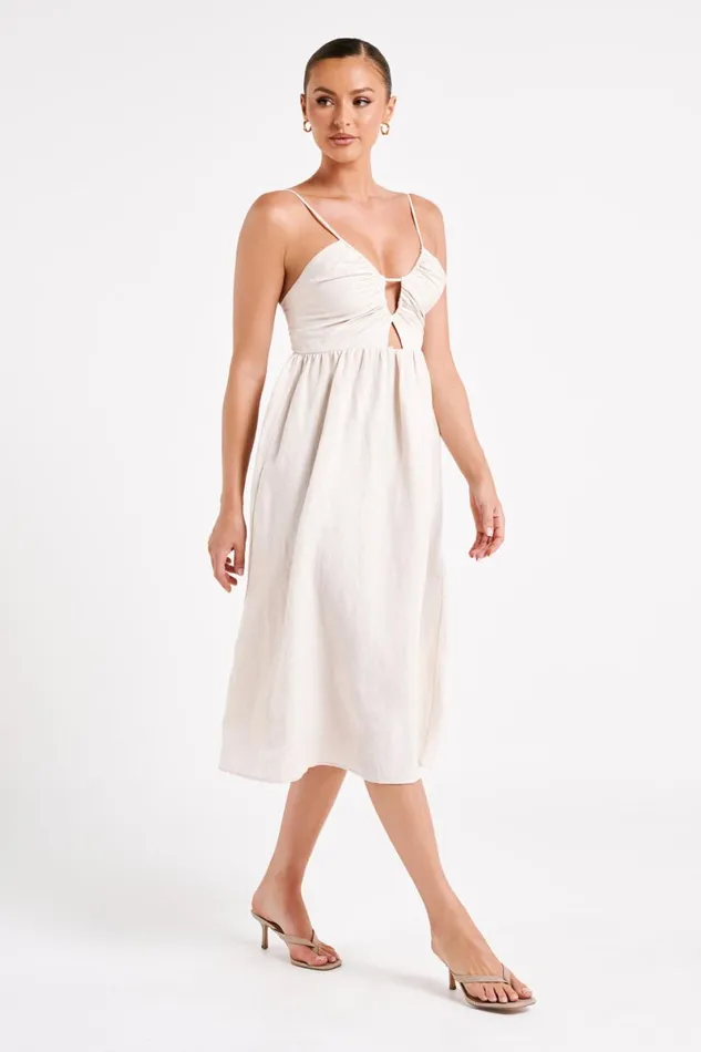 Meshki Summer Dresses Magdelena Cut Out Linen Midi Dress 8211 Natural Natural 8211 Women Meshki Summer Dresses Magdelena Cut Out Linen Midi Dress 8211 Natural Natural 8211 Women