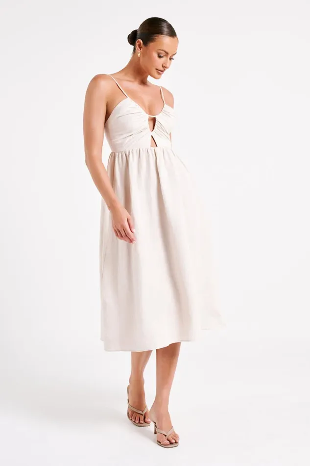 Meshki Summer Dresses Magdelena Cut Out Linen Midi Dress 8211 Natural Natural 8211 Women Meshki Summer Dresses Magdelena Cut Out Linen Midi Dress 8211 Natural Natural 8211 Women