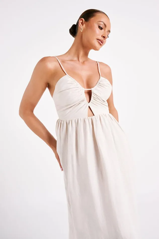 Meshki Summer Dresses Magdelena Cut Out Linen Midi Dress 8211 Natural Natural 8211 Women Meshki Summer Dresses Magdelena Cut Out Linen Midi Dress 8211 Natural Natural 8211 Women