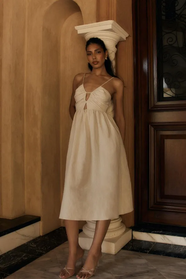 Meshki Summer Dresses Magdelena Cut Out Linen Midi Dress 8211 Natural Natural 8211 Women Meshki Summer Dresses Magdelena Cut Out Linen Midi Dress 8211 Natural Natural 8211 Women