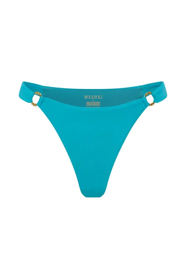 Meshki Swimwear Melody Recycled Nylon Thick Strap Bikini Bottoms With Diamante Trim 8211 Turquoise Turquoise 8211 Women