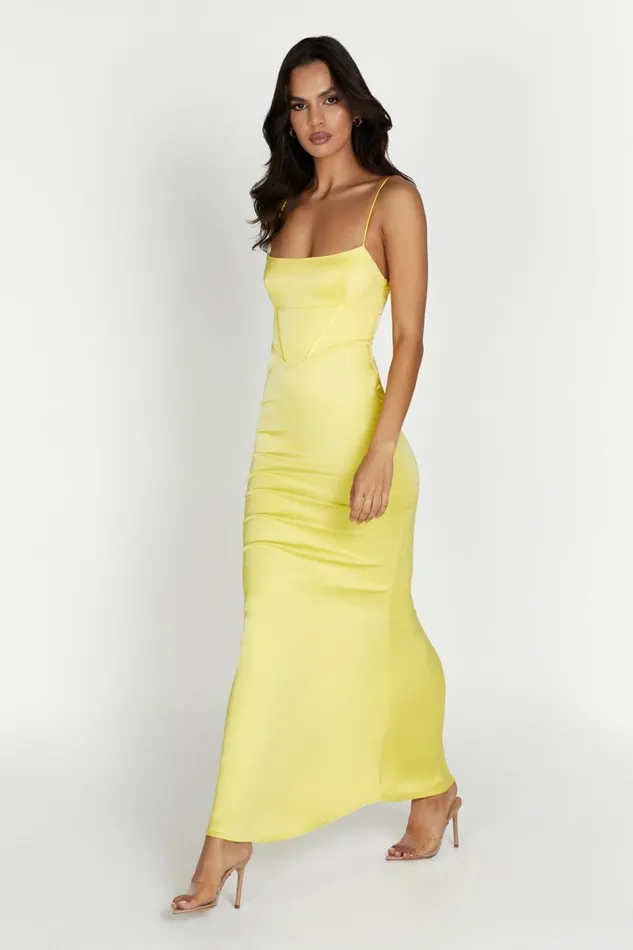 Meshki Wedding Guests Desirie Corset Maxi Dress 8211 Lemon Lemon 8211 Women