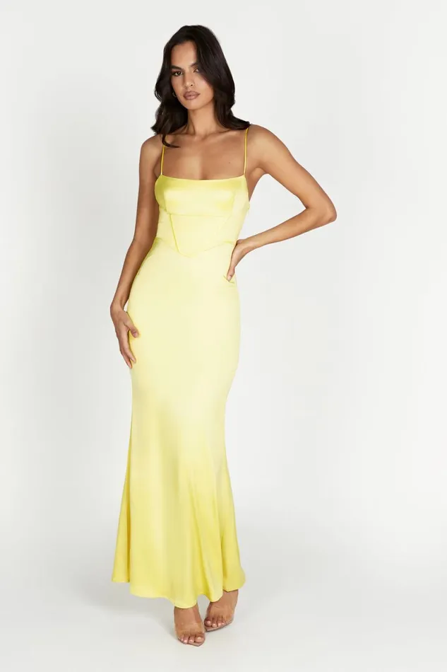 Meshki Wedding Guests Desirie Corset Maxi Dress 8211 Lemon Lemon 8211 Women