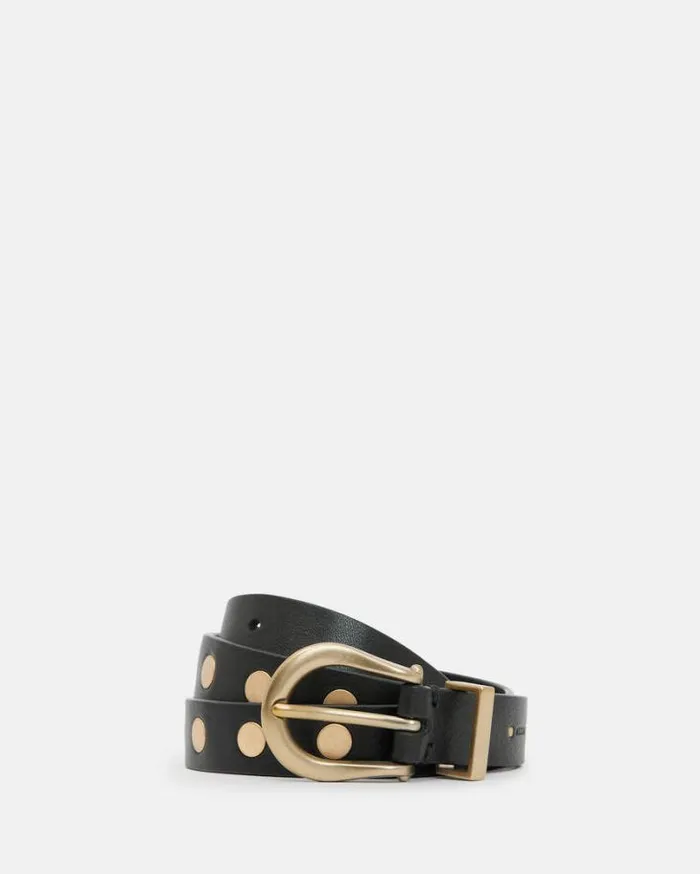 Michaela Studded Leather Belt Blackwarm Brass Women AllSaints Leather Belts