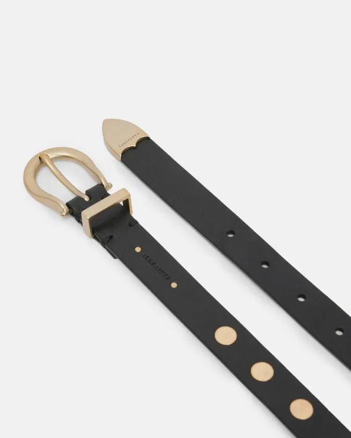 Michaela Studded Leather Belt Blackwarm Brass Women AllSaints Leather Belts